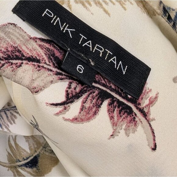 Pink Tartan size 6 feather print blouse with pearls - Picture 5 of 10